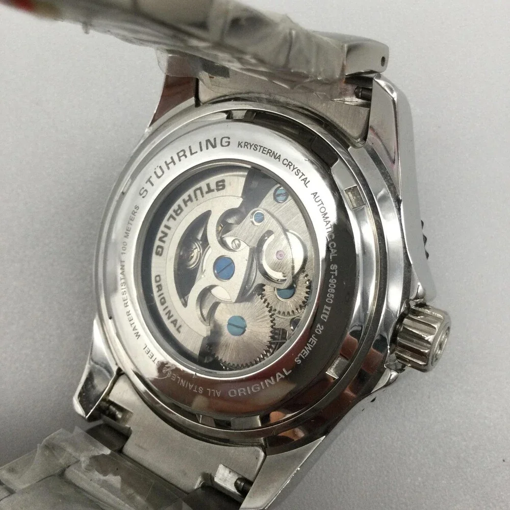 Stuhrling Original Mens Watch 45mm Black Skeleton Dial Stainless Automatic 8
